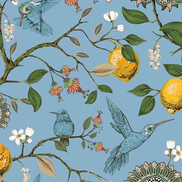 Floral Lemon Hummingbird Curtains Patterned Waverly Mid-Century Style - Picture 5 of 10